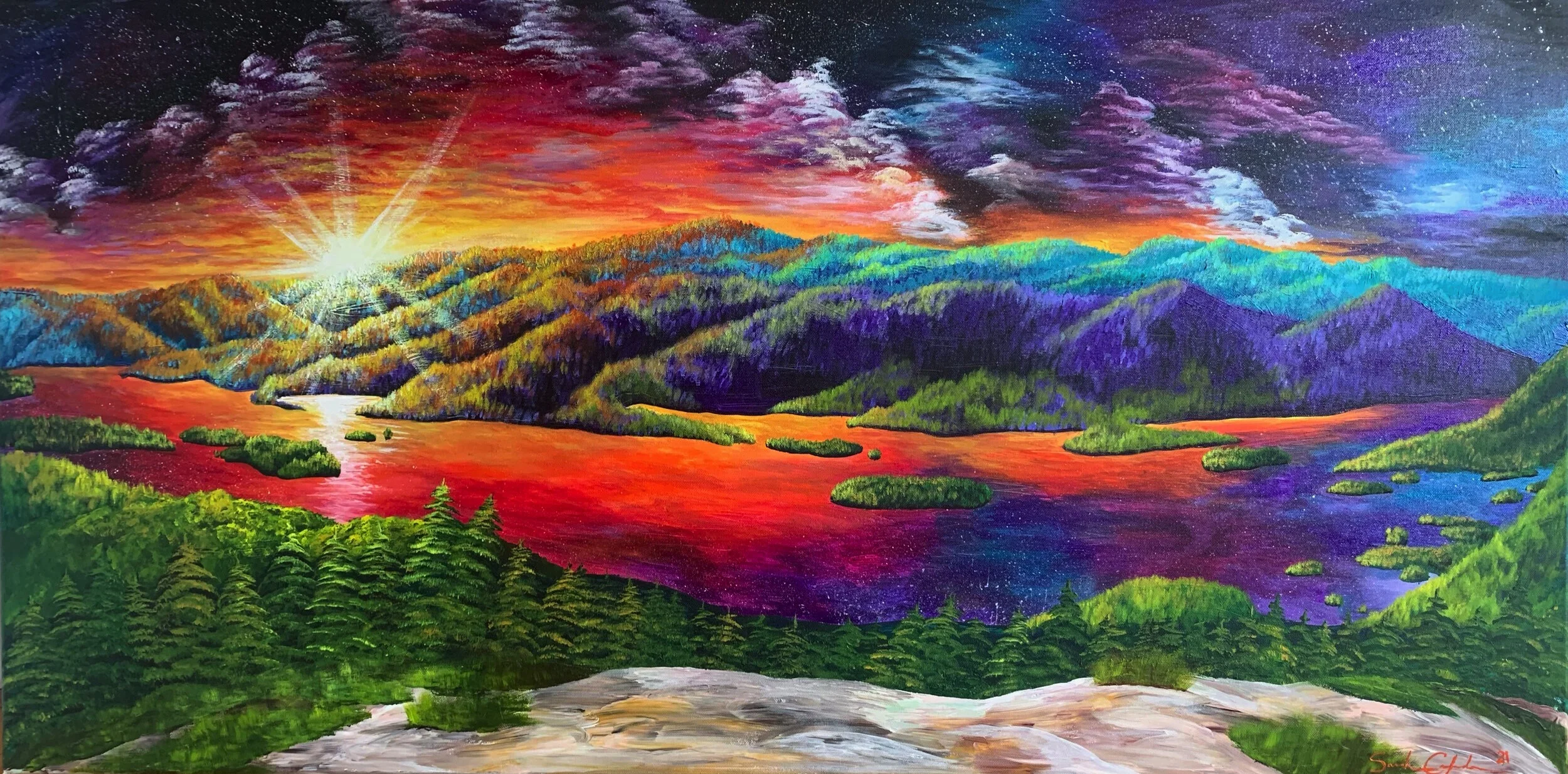 Galaxy View from Buck Mountain — Acrylic Earth - Art by Sarah Calzada